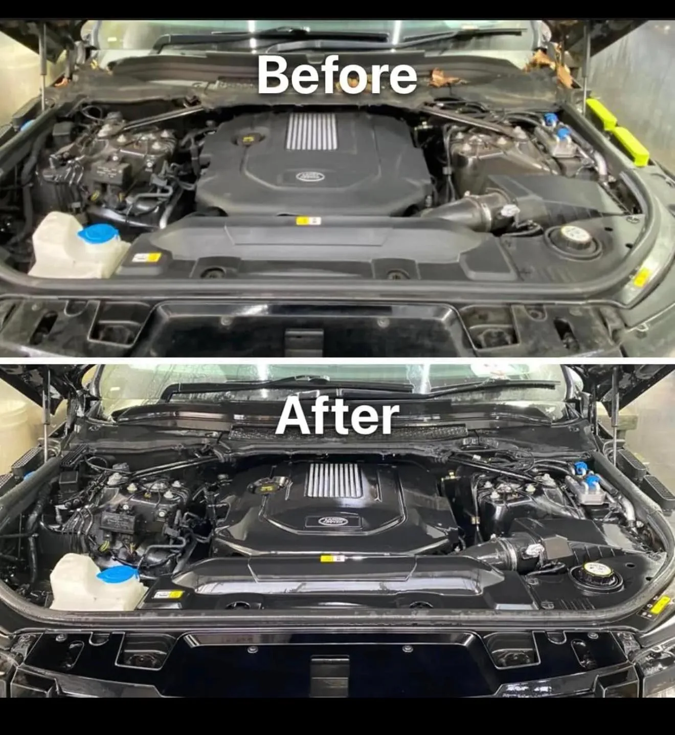 Engine bay detailing — before & after